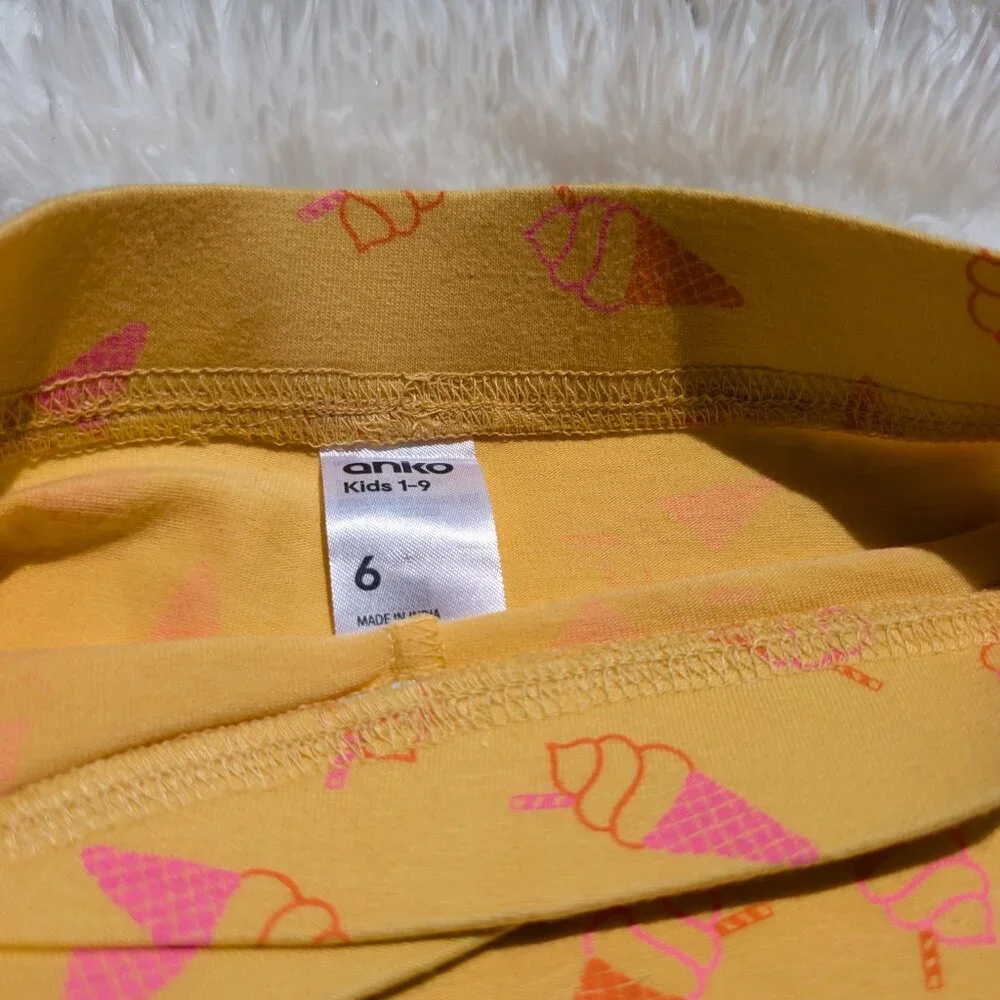 ANKO Girls' Yellow Ice Cream Print Cotton Shorts Fun & Comfy Elastic Waistband